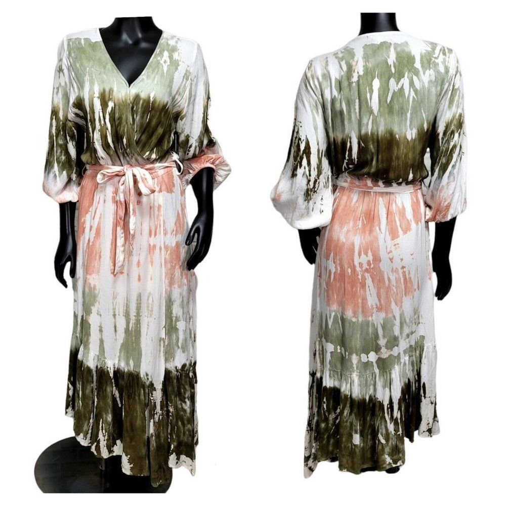 Young Fabulous Broke Womens S Jillian Tie Dye Ombre Wrap Midi‎ Dress Half Sleeve